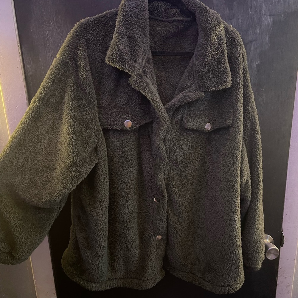 Shein curve sherpa button up